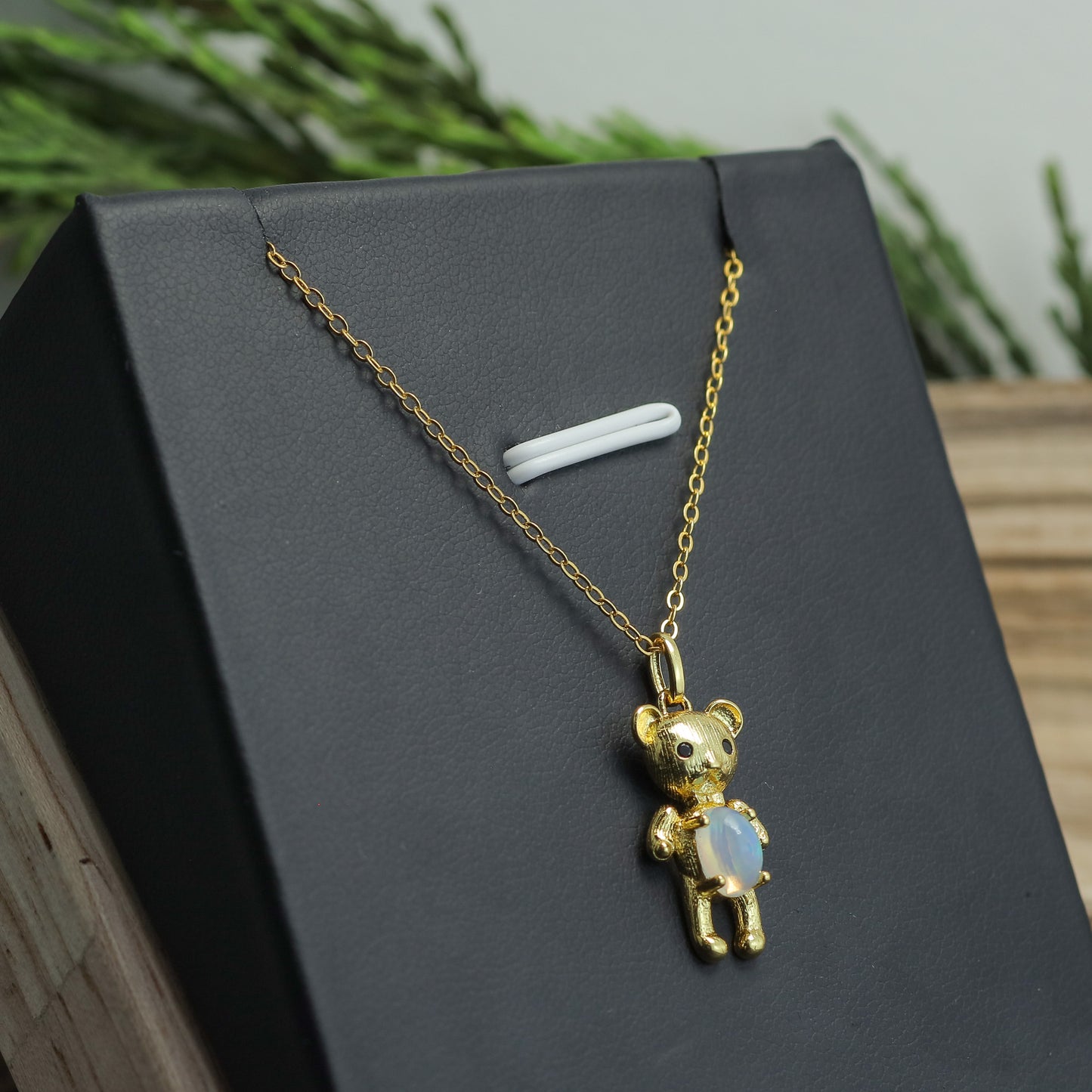 Ethiopian Opal Teddy Bear Pendant Necklace
