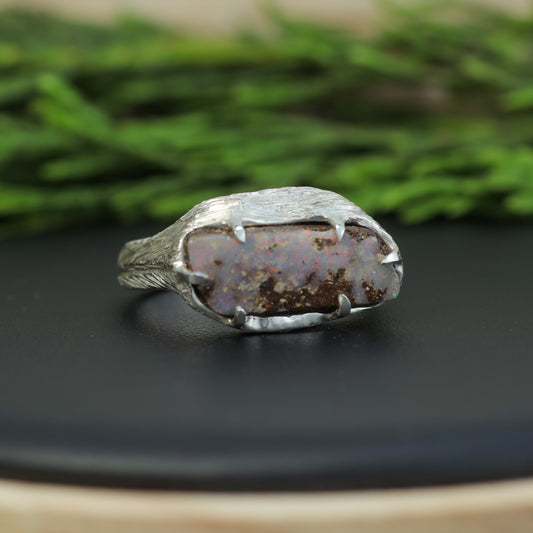 Bespoke Hand-Textured Boulder Opal Statement Ring
