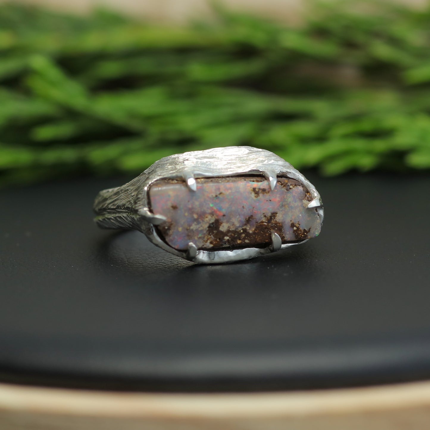 Bespoke Hand-Textured Boulder Opal Statement Ring