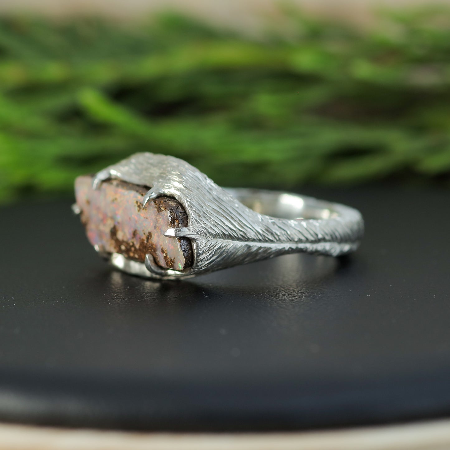 Bespoke Hand-Textured Boulder Opal Statement Ring