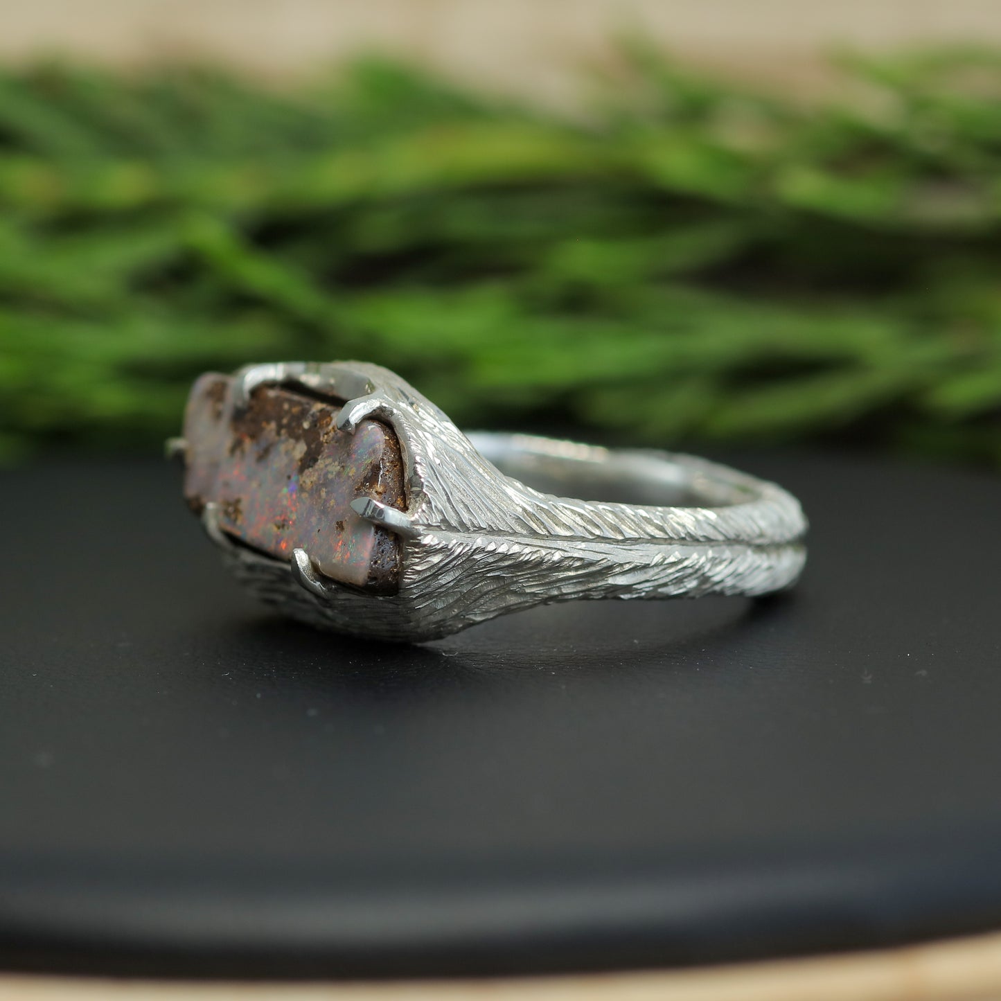 Bespoke Hand-Textured Boulder Opal Statement Ring