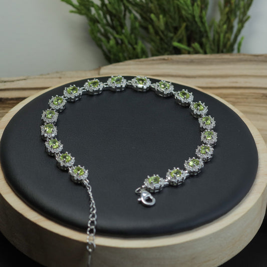 Natural Peridot & Cubic Zirconia Halo Tennis Bracelet