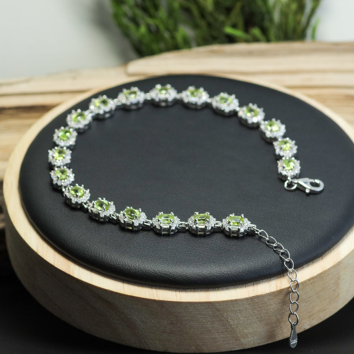 Natural Peridot & Cubic Zirconia Halo Tennis Bracelet