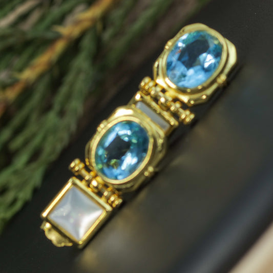 Natural Blue Topaz & Mother of Pearl Drop Earrings