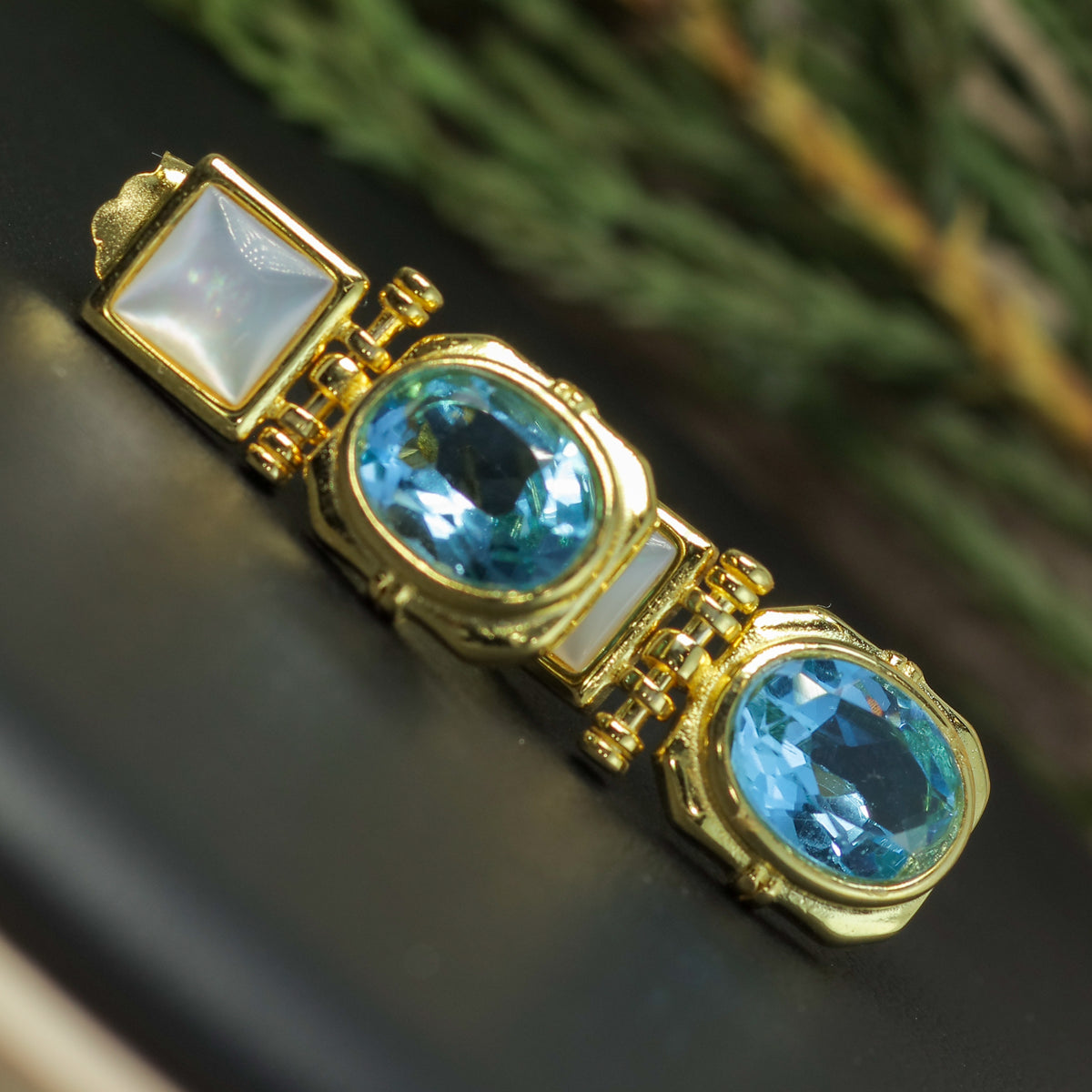 Natural Blue Topaz & Mother of Pearl Drop Earrings