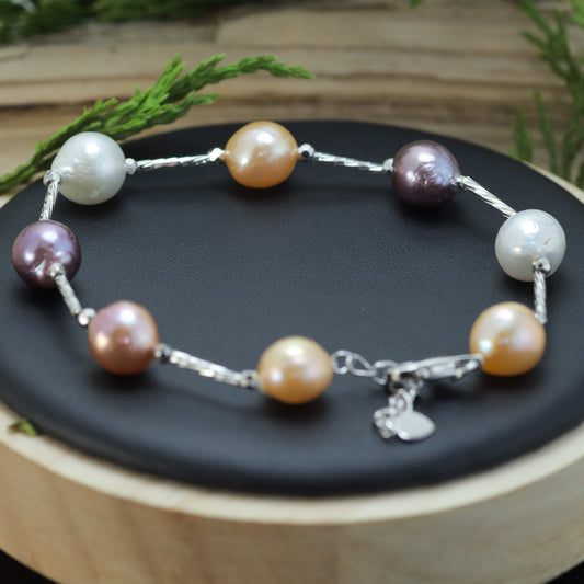 Multi-Colour Baroque Cultured Pearl Station Bracelet