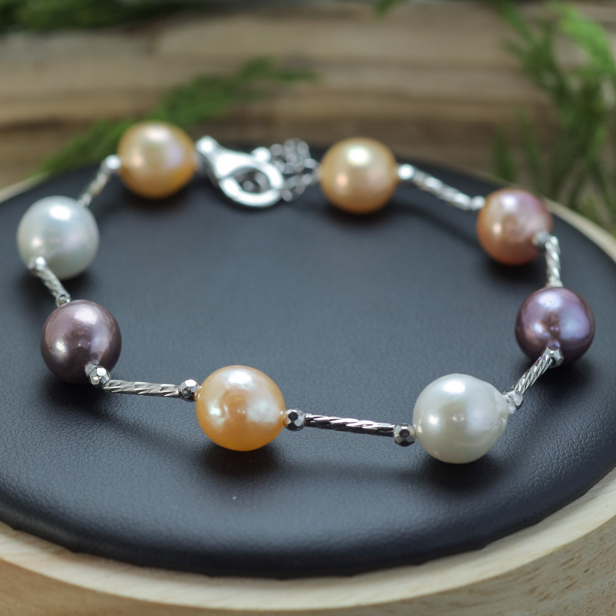 Multi-Colour Baroque Cultured Pearl Station Bracelet