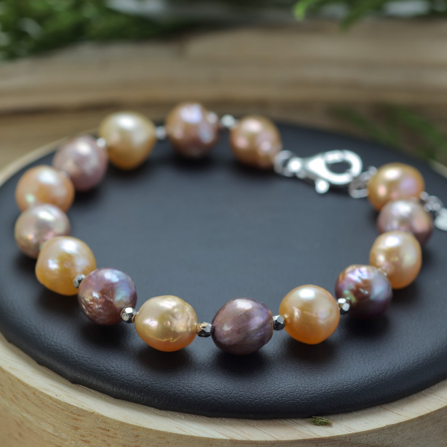 Multi-Tone Baroque Cultured Pearl & Silver Spacer Bracelet
