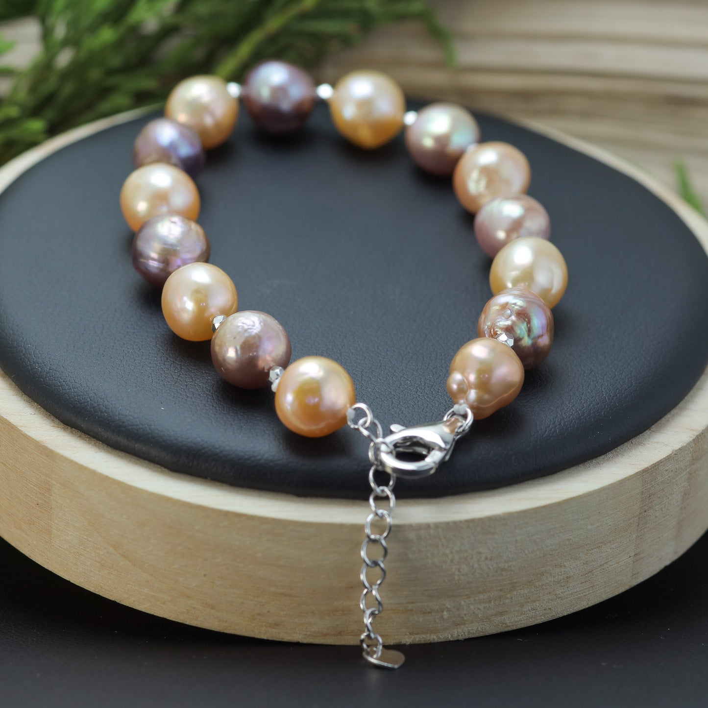 Multi-Tone Baroque Cultured Pearl & Silver Spacer Bracelet