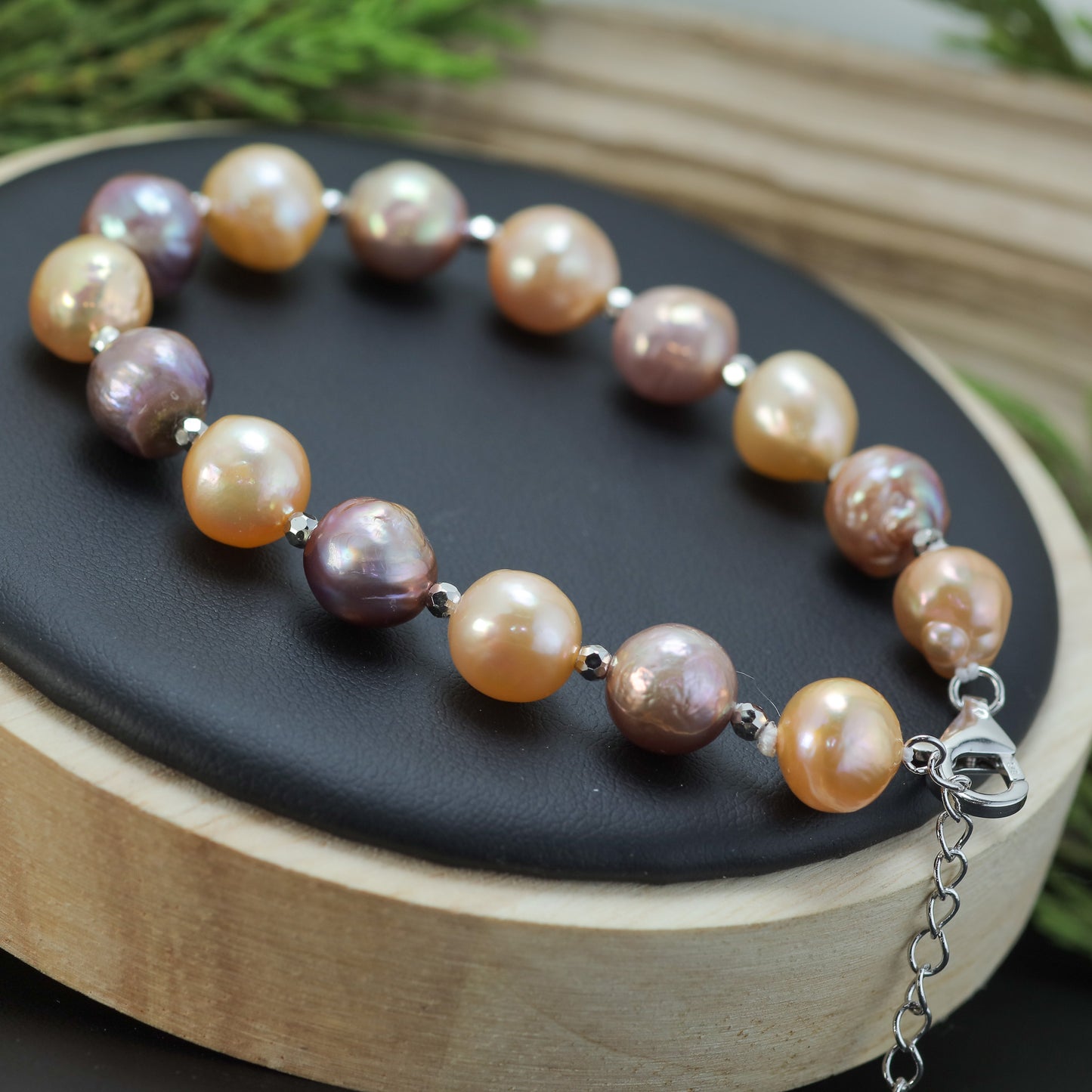 Multi-Tone Baroque Cultured Pearl & Silver Spacer Bracelet