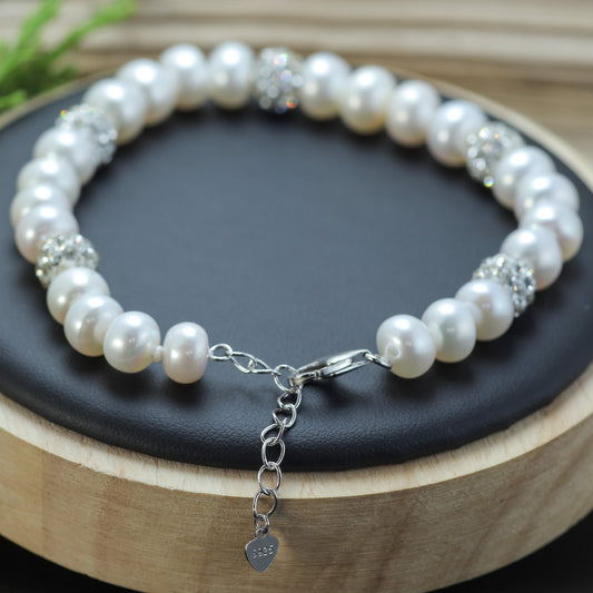 White Cultured Pearl & Cubic Zirconia Accent Bracelet