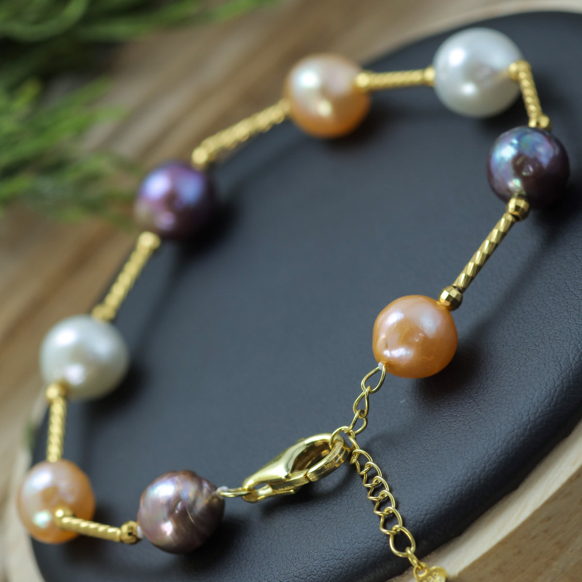 Multi-Tone Natural Cultured Pearl & Gold-Plated Statement Bracelet