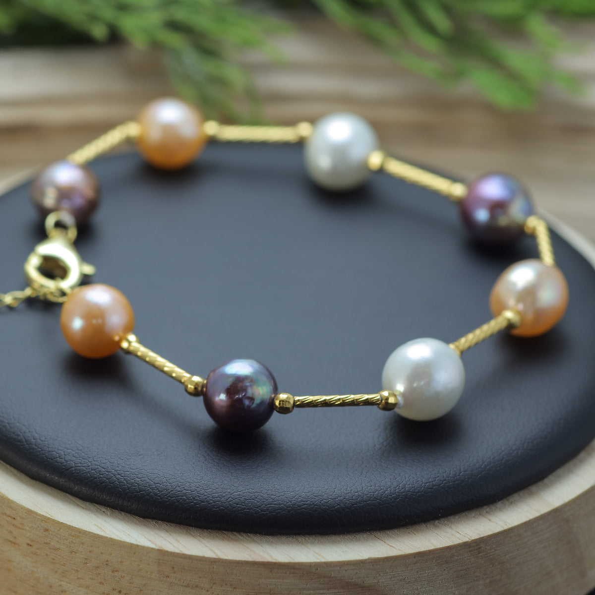 Multi-Tone Natural Cultured Pearl & Gold-Plated Statement Bracelet