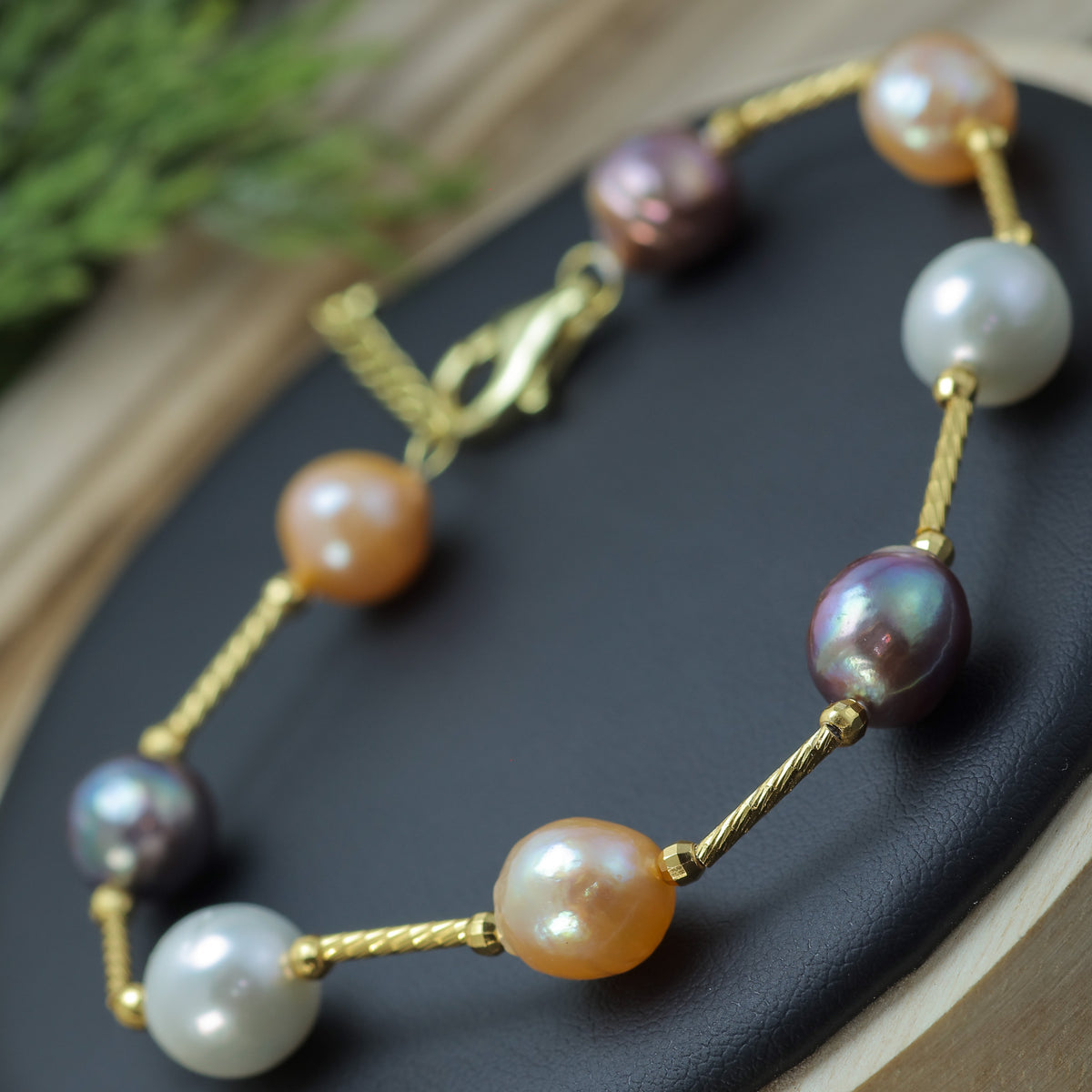 Multi-Tone Natural Cultured Pearl & Gold-Plated Statement Bracelet