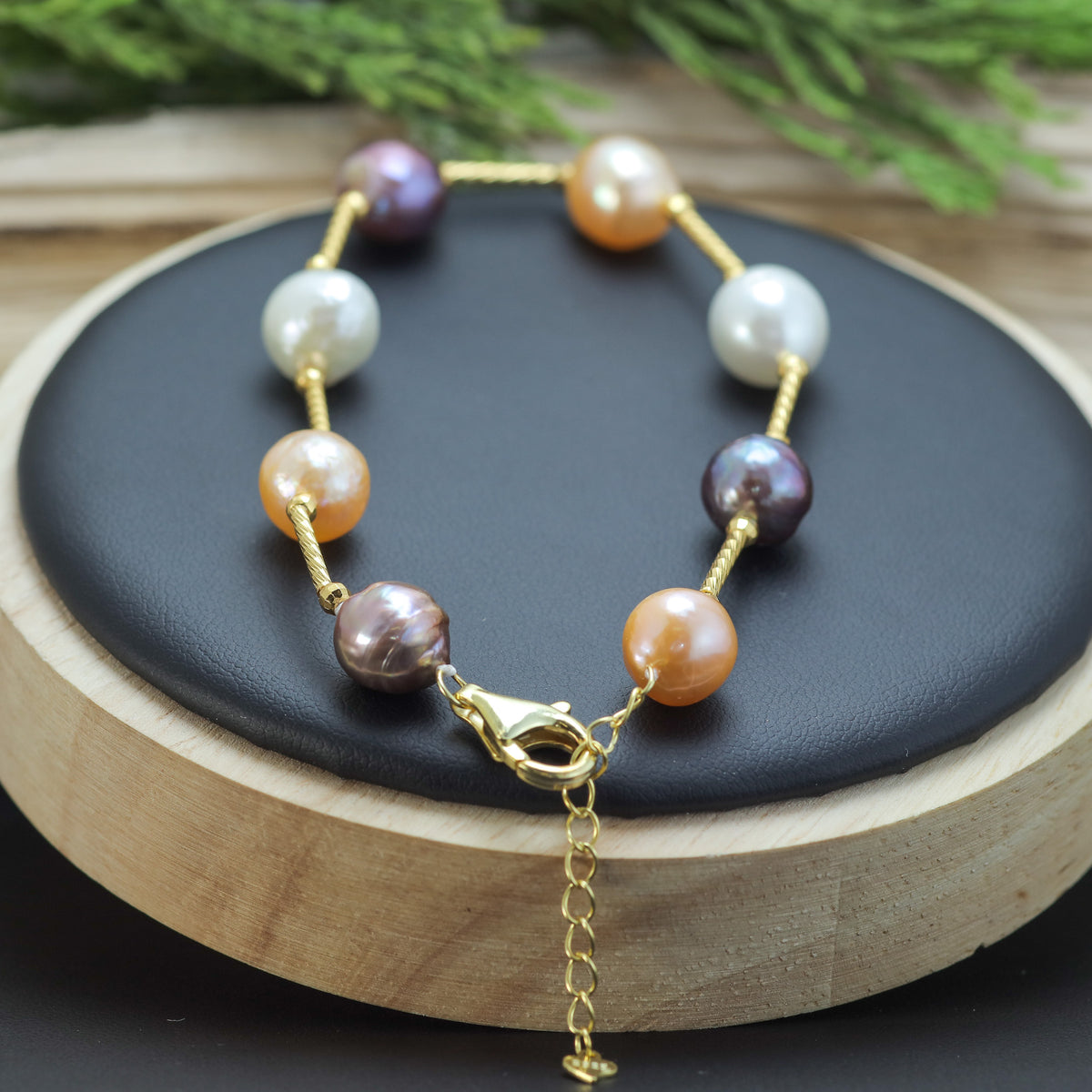 Multi-Tone Natural Cultured Pearl & Gold-Plated Statement Bracelet