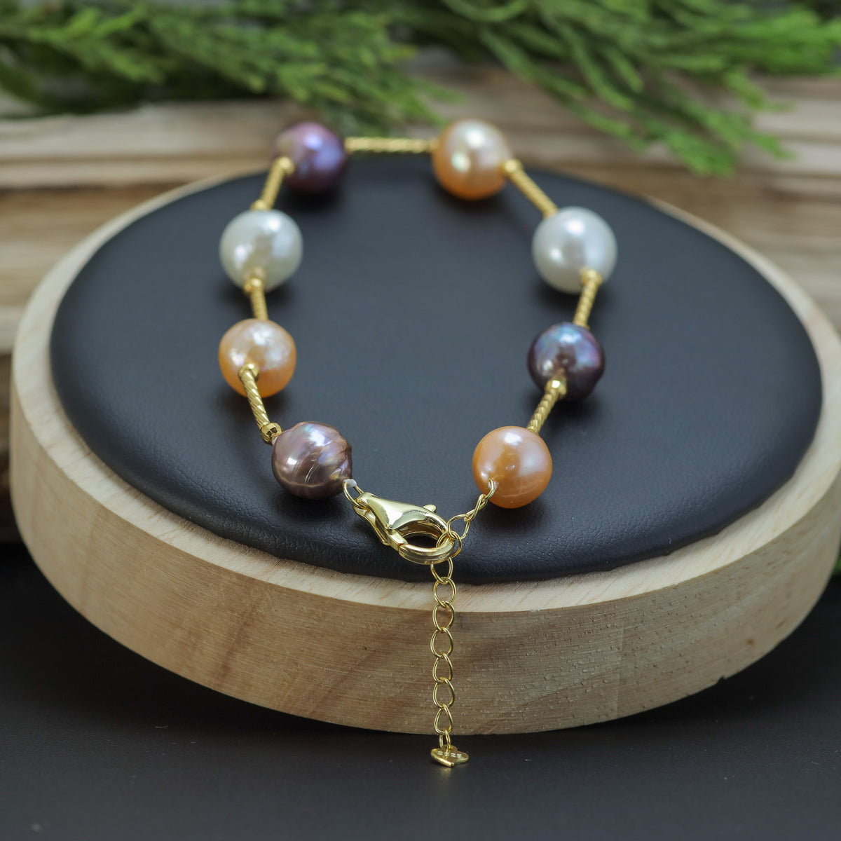 Multi-Tone Natural Cultured Pearl & Gold-Plated Statement Bracelet