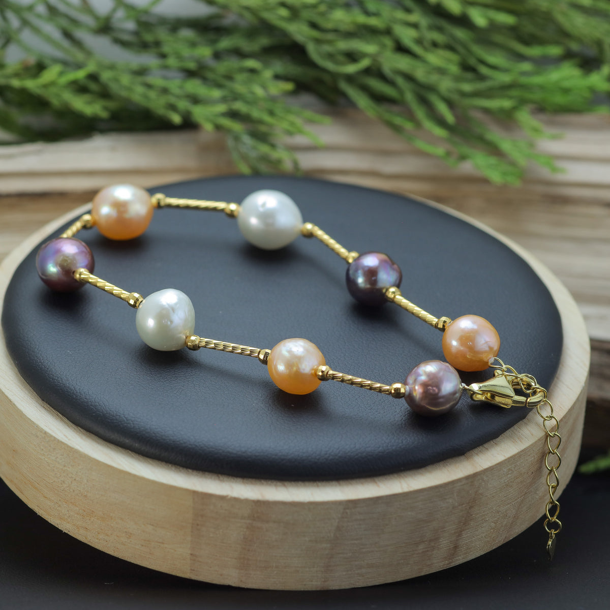 Multi-Tone Natural Cultured Pearl & Gold-Plated Statement Bracelet