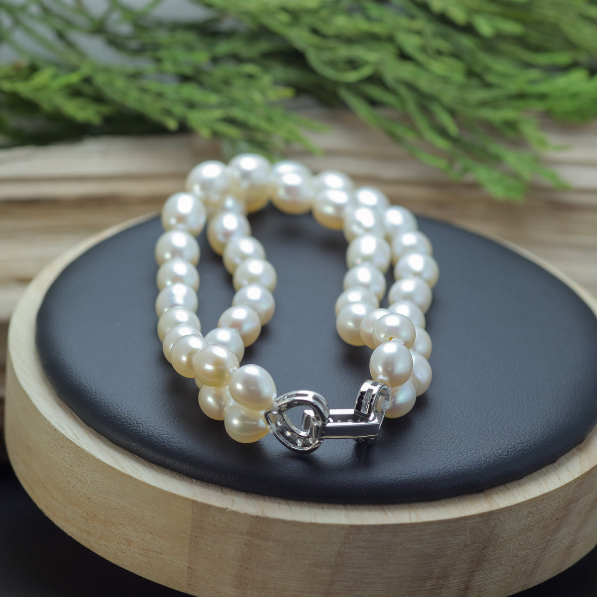 Double-Row White Cultured Pearl Statement Bracelet