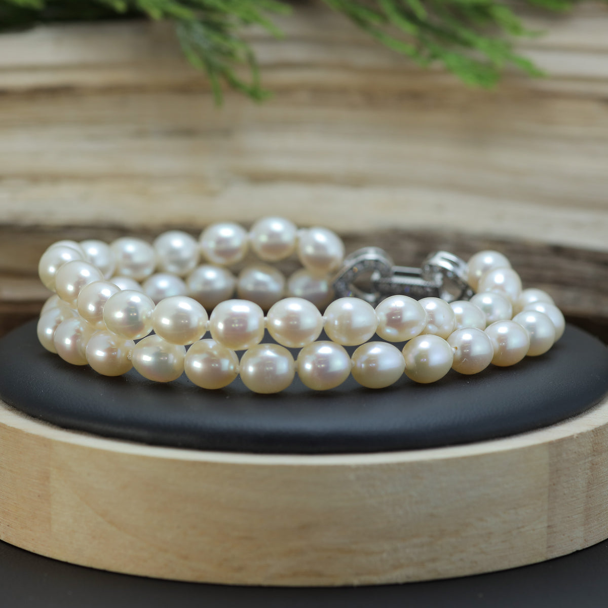 Double-Row White Cultured Pearl Statement Bracelet