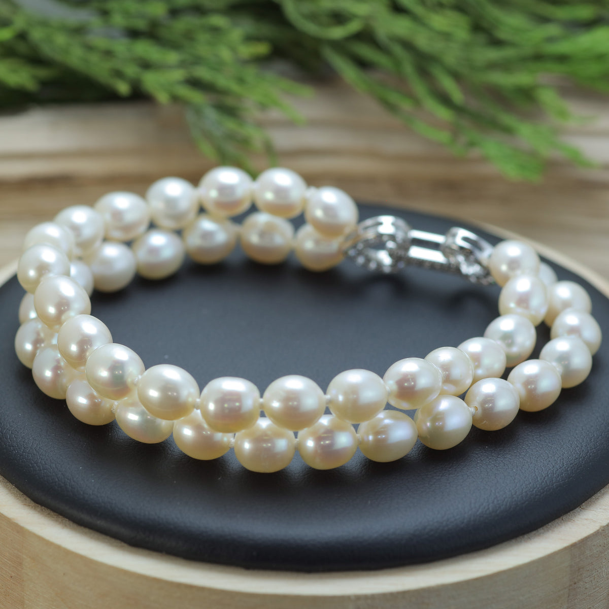 Double-Row White Cultured Pearl Statement Bracelet