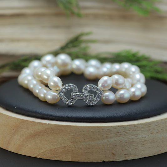 Double-Row White Cultured Pearl Statement Bracelet