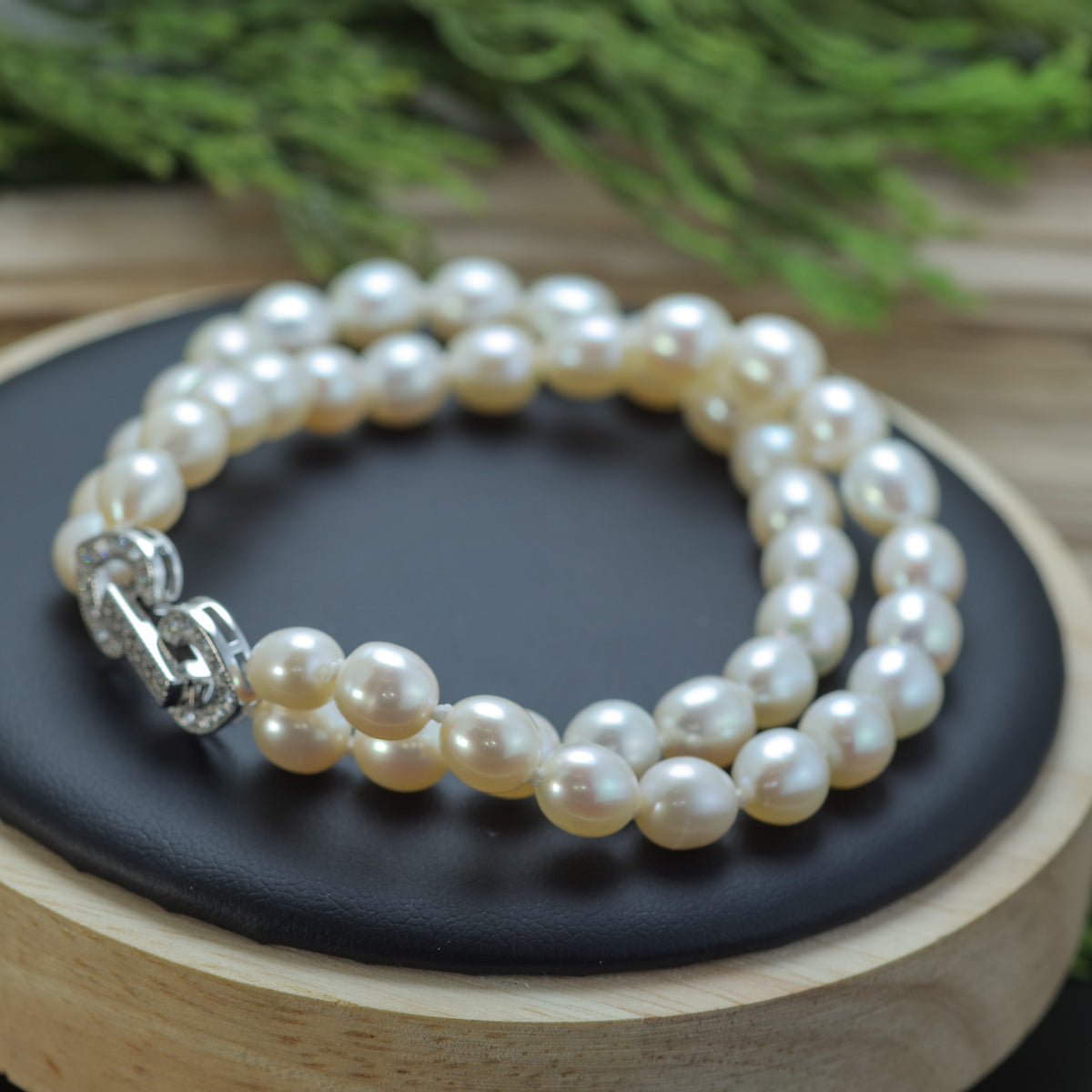 Double-Row White Cultured Pearl Statement Bracelet