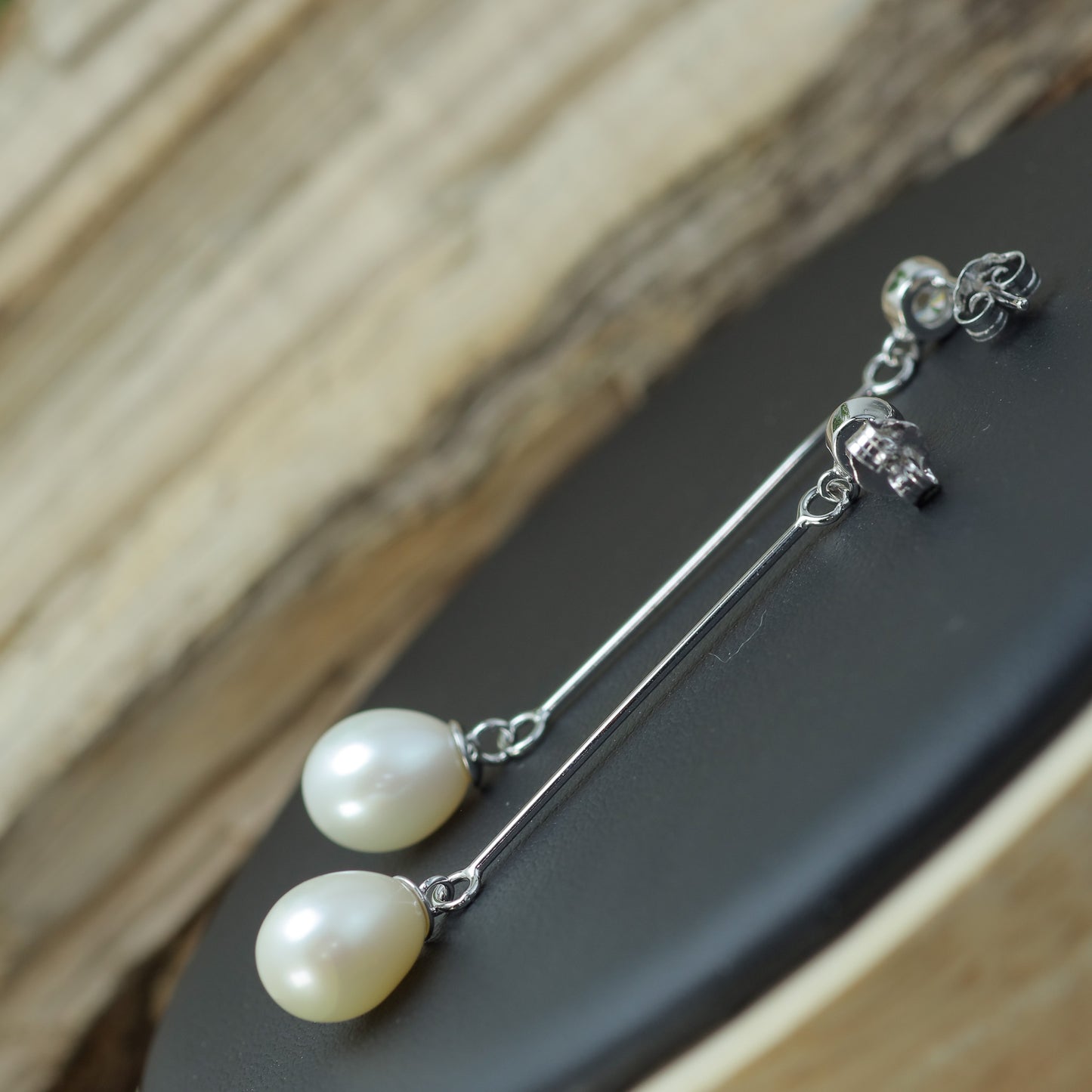 White Natural Cultured Pearl & Silver Drop Earrings