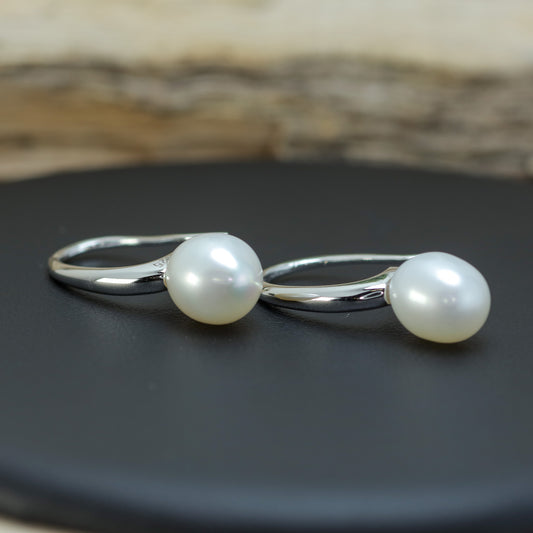 White Natural Cultured Pearl Drop Hook Earrings