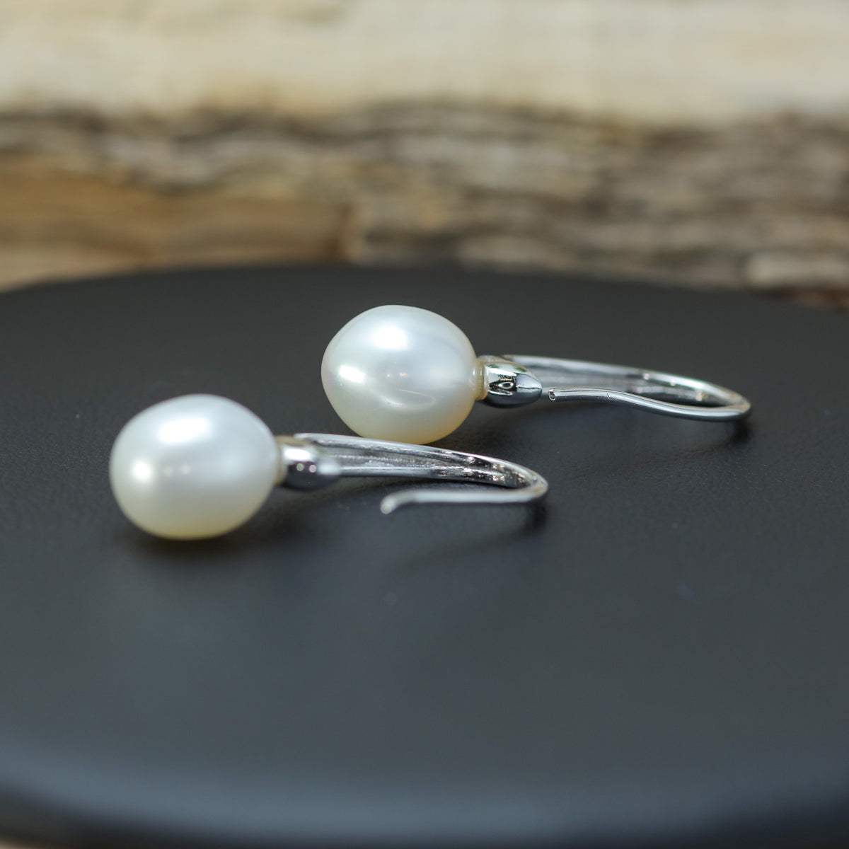 White Natural Cultured Pearl Drop Hook Earrings