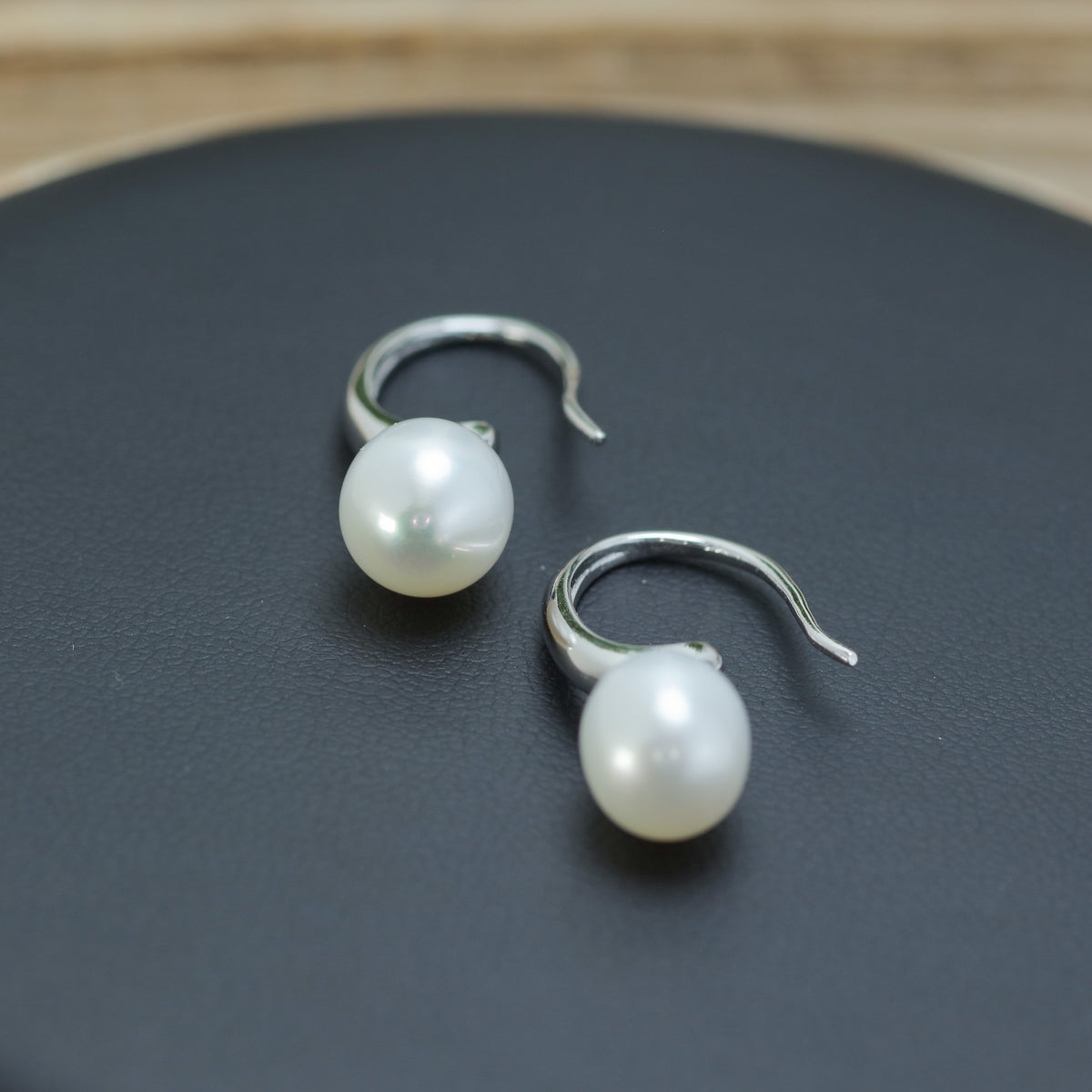White Natural Cultured Pearl Drop Hook Earrings