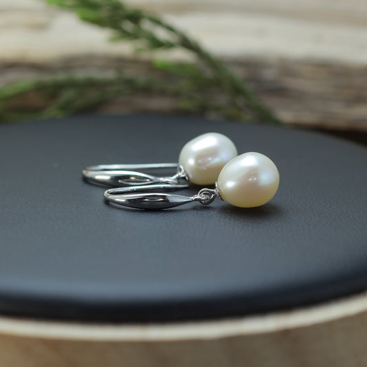 White Cultured Pearl Tapered Hook Earrings