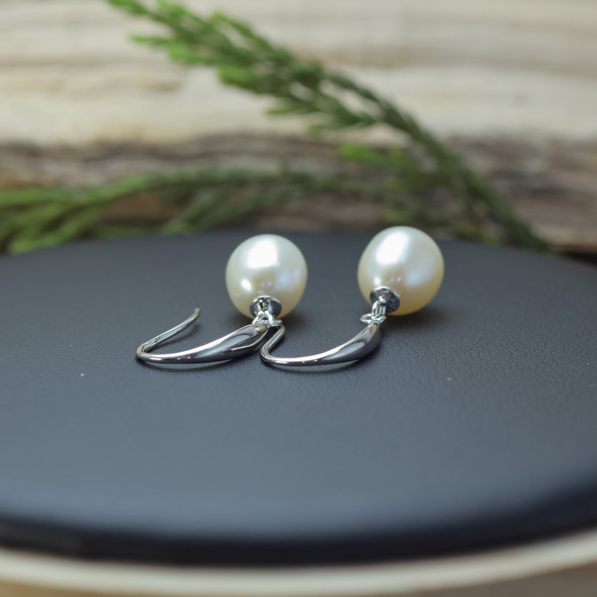 White Cultured Pearl Tapered Hook Earrings