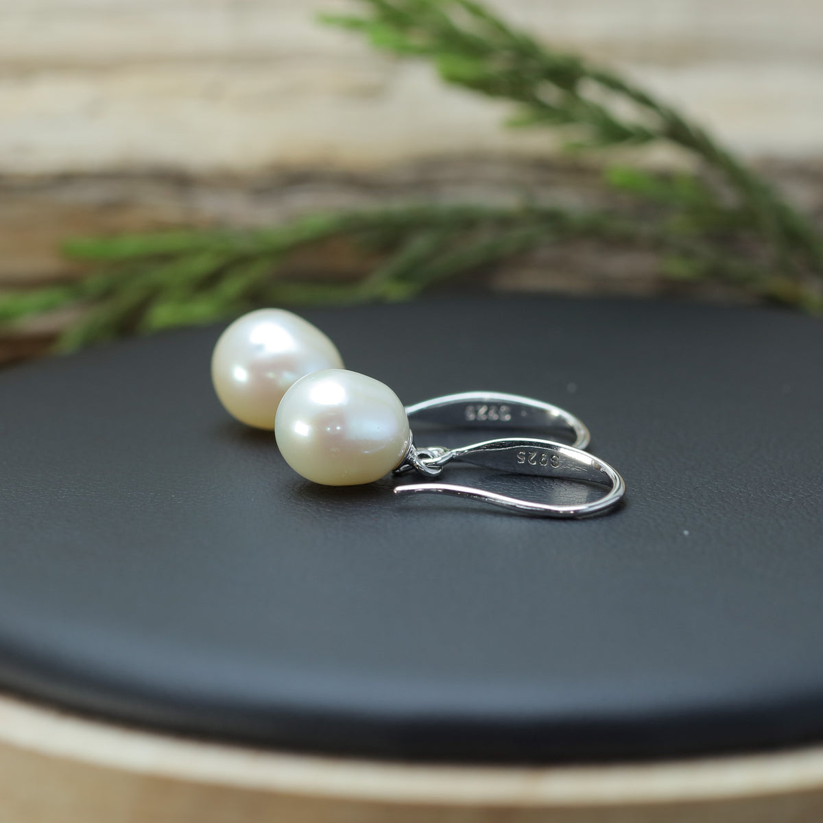 White Cultured Pearl Tapered Hook Earrings