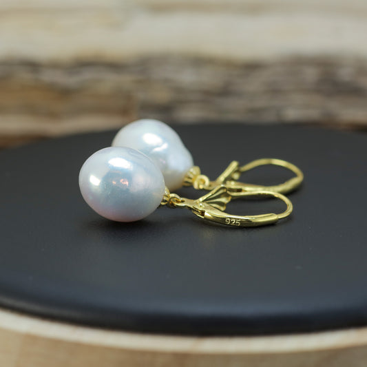 Baroque Natural Cultured Pearl Leverback Earrings