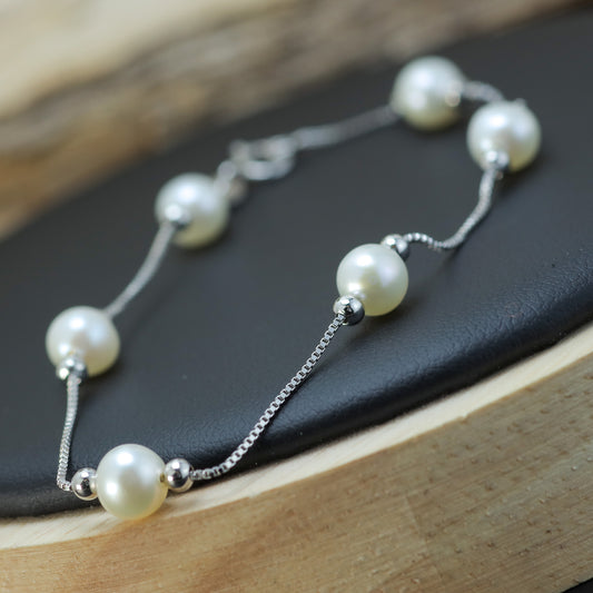 Natural Cultured Pearl Station Bracelet