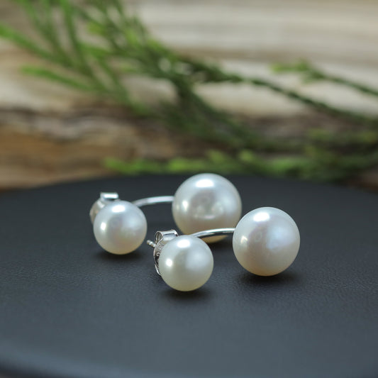 Natural Cultured Pearl Double-Sided Front-Back Stud Earrings