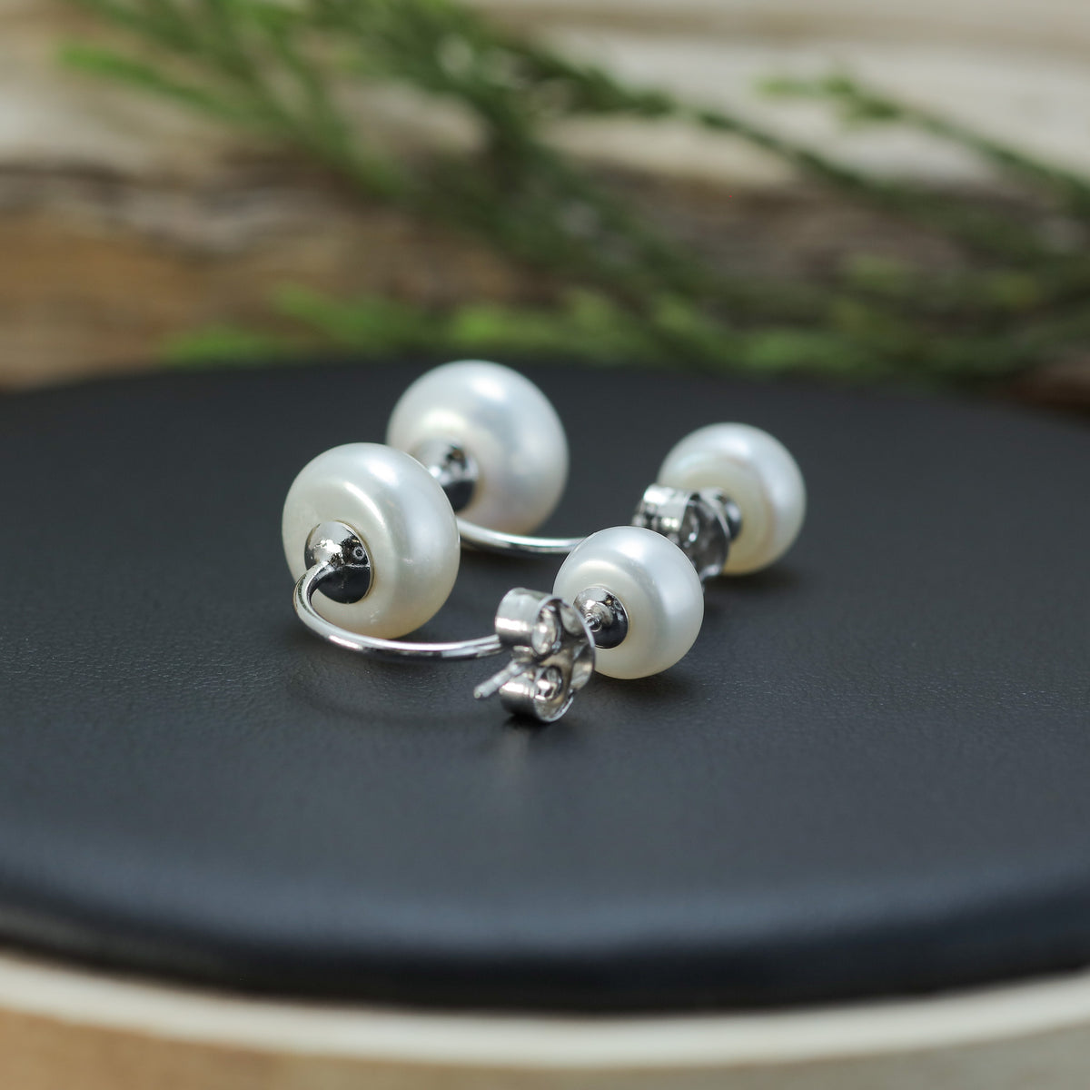 Natural Cultured Pearl Double-Sided Front-Back Stud Earrings