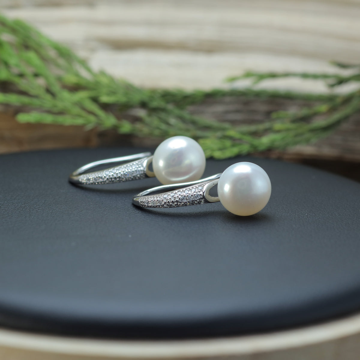Natural Cultured Pearl and Cubic Zirconia Drop Earrings