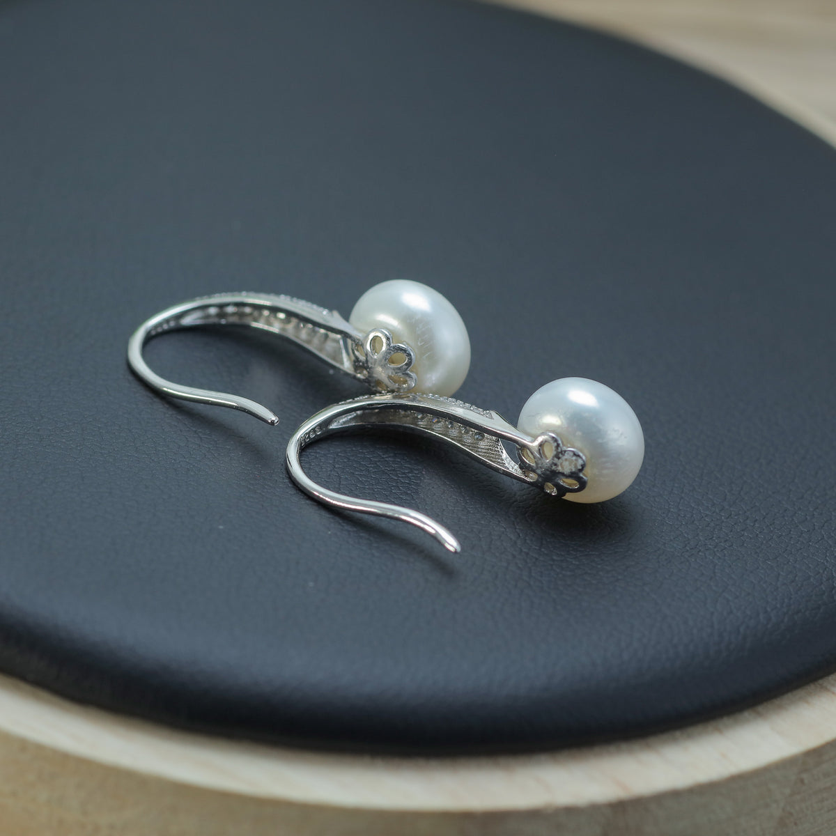 Natural Cultured Pearl and Cubic Zirconia Drop Earrings