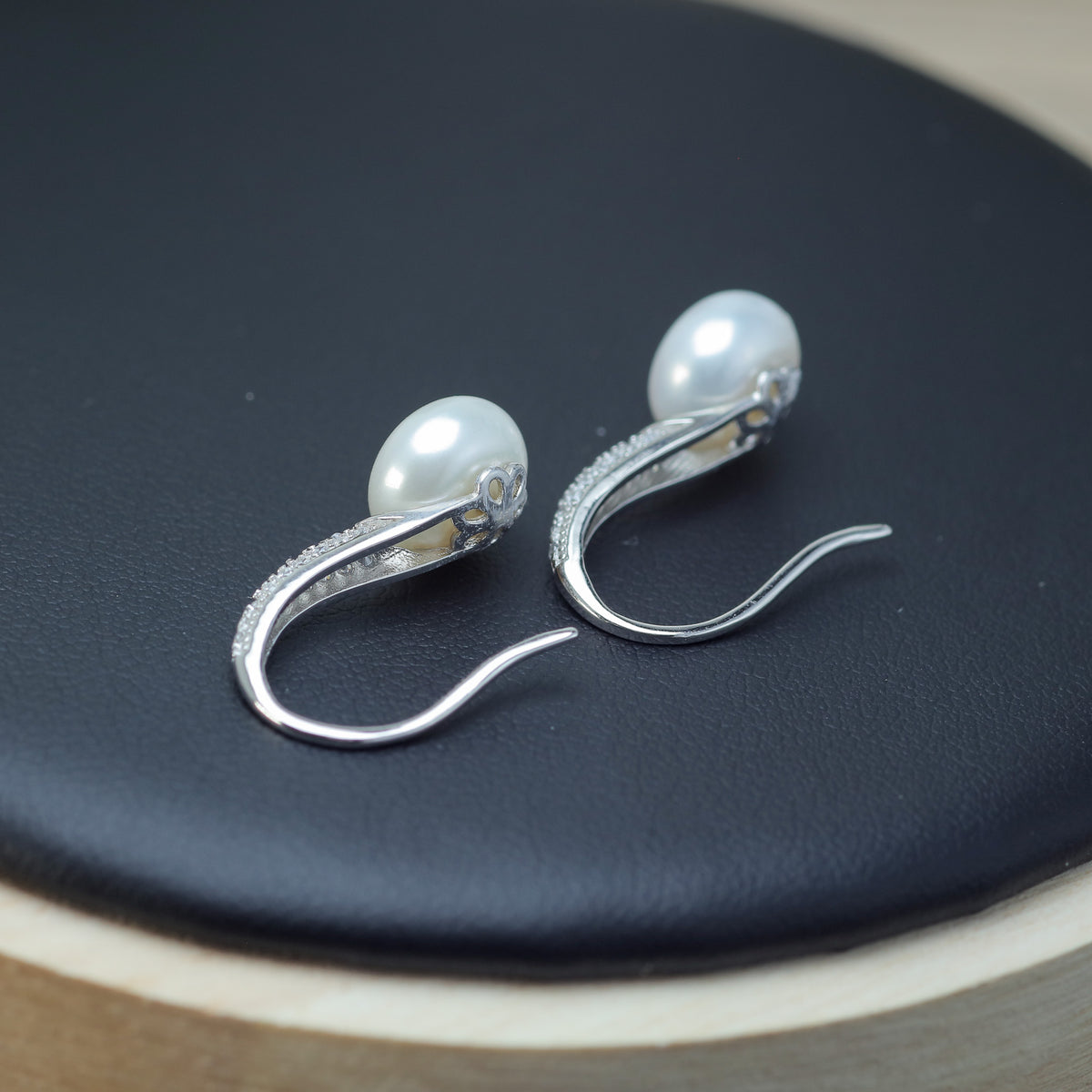 Natural Cultured Pearl and Cubic Zirconia Drop Earrings