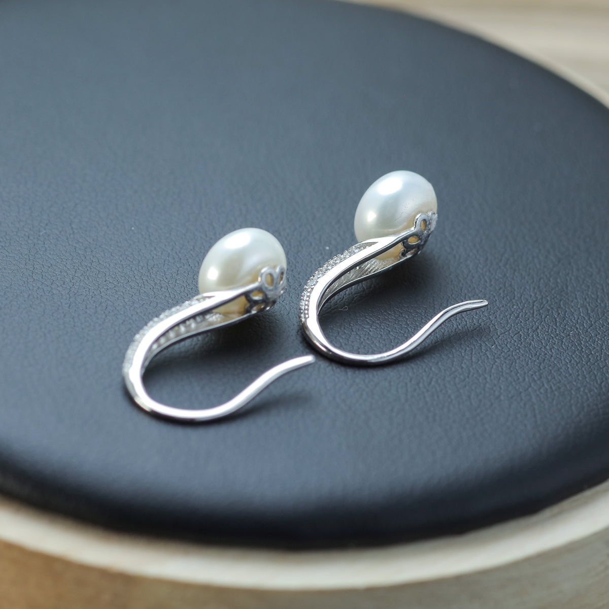 Natural Cultured Pearl and Cubic Zirconia Drop Earrings