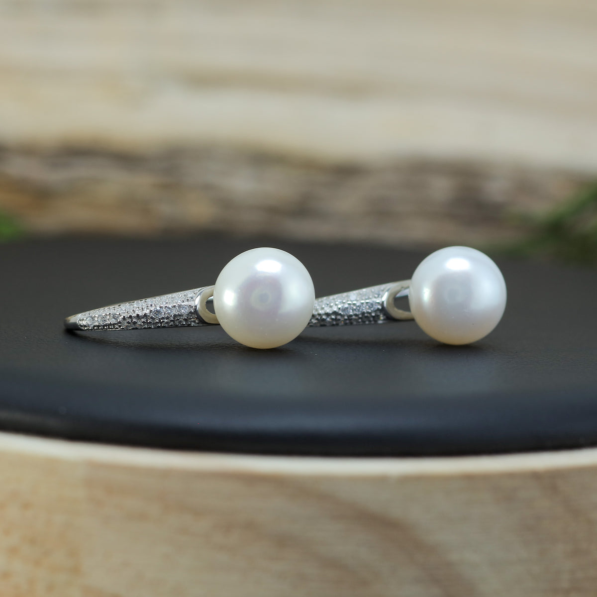 Natural Cultured Pearl and Cubic Zirconia Drop Earrings