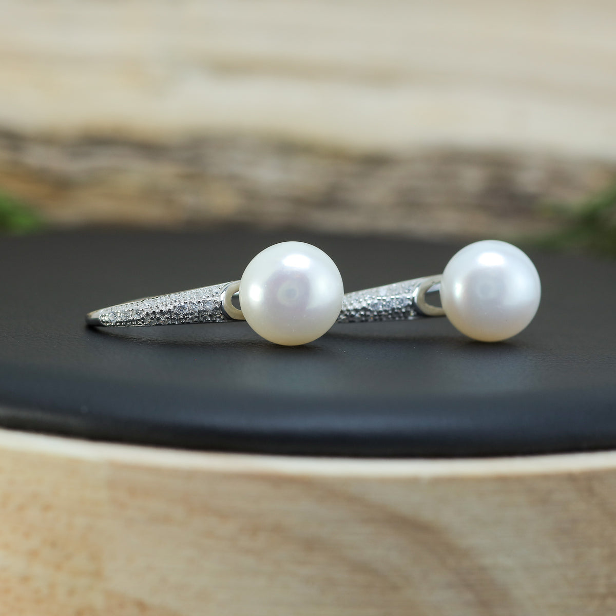 Natural Cultured Pearl and Cubic Zirconia Drop Earrings