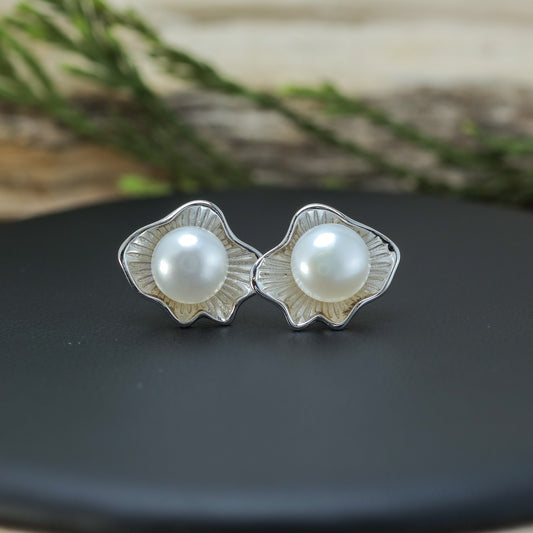 Natural Cultured Pearl Oyster Shell Stud Earrings