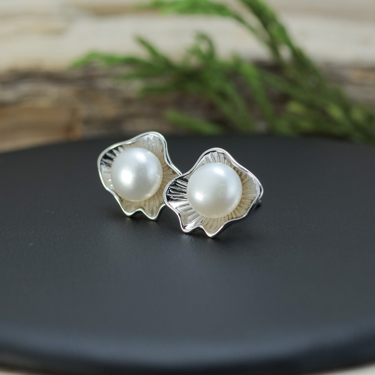 Natural Cultured Pearl Oyster Shell Stud Earrings