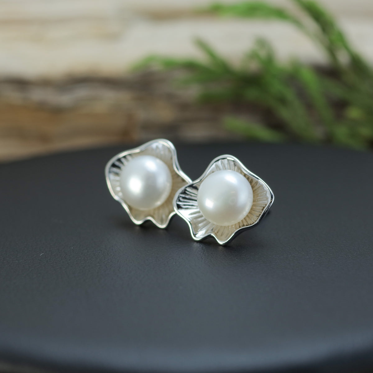 Natural Cultured Pearl Oyster Shell Stud Earrings