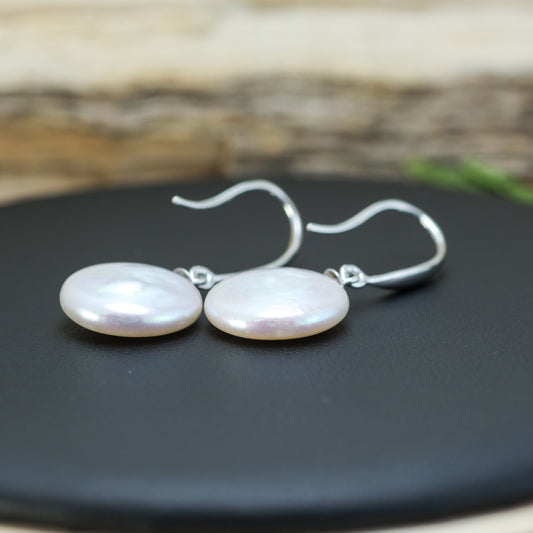 Natural Cultured Button Pearl Drop Earrings