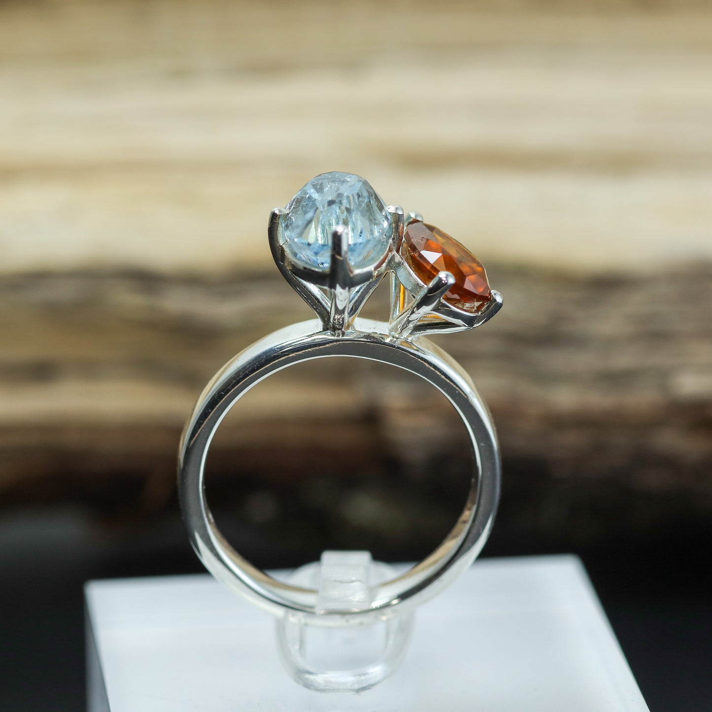 Bespoke Aquamarine & Hessonite Garnet Two-Stone Ring