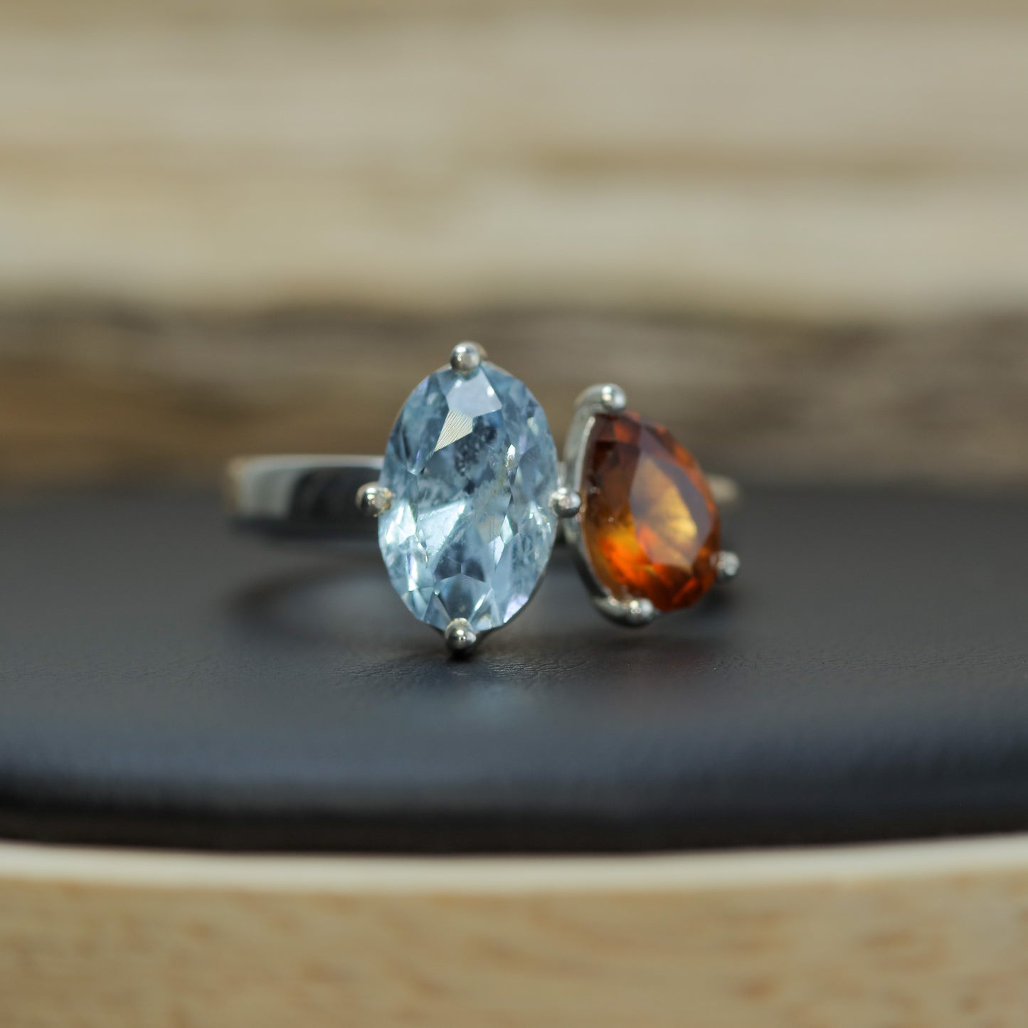 Bespoke Aquamarine & Hessonite Garnet Two-Stone Ring