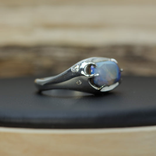 Handcrafted Australian Boulder Opal & Lab Diamond Signet Ring